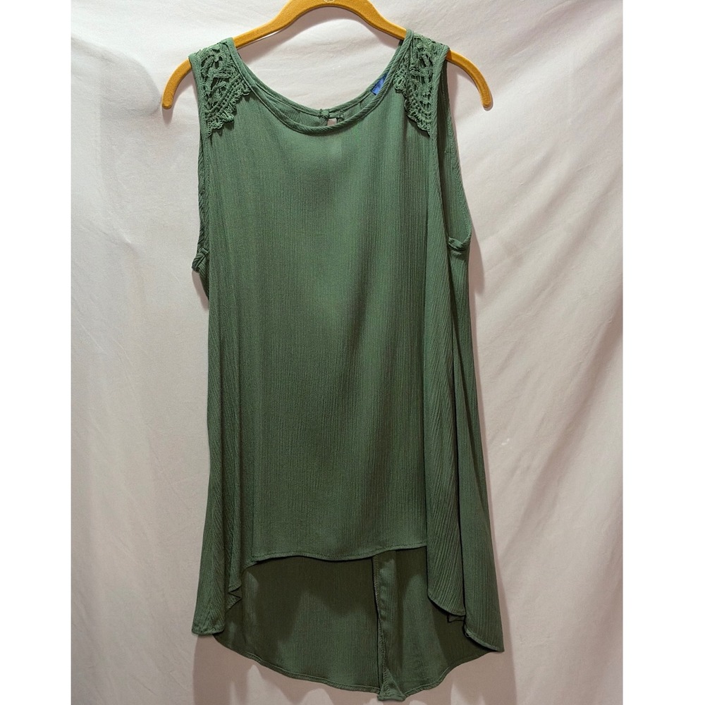 Blue Rain Francescas Olive Green Crochet Lace High Low Sleeveless Blouse XS NWT
